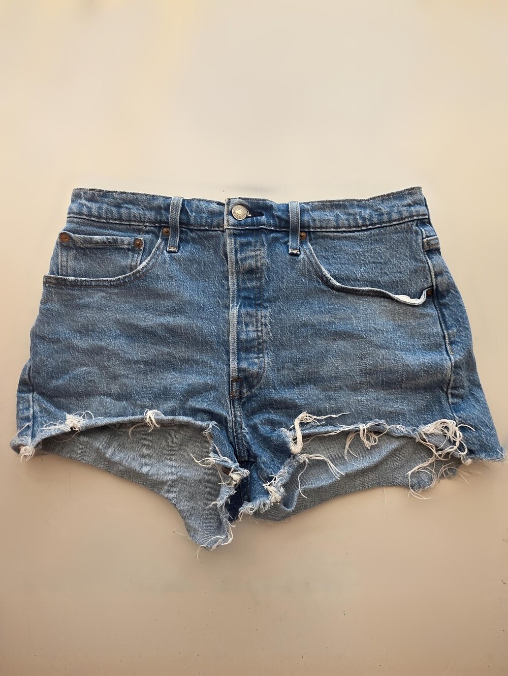 Levi's 501 Original Cut Off Denim Shorts W31 Button Fly Distressed High Rise